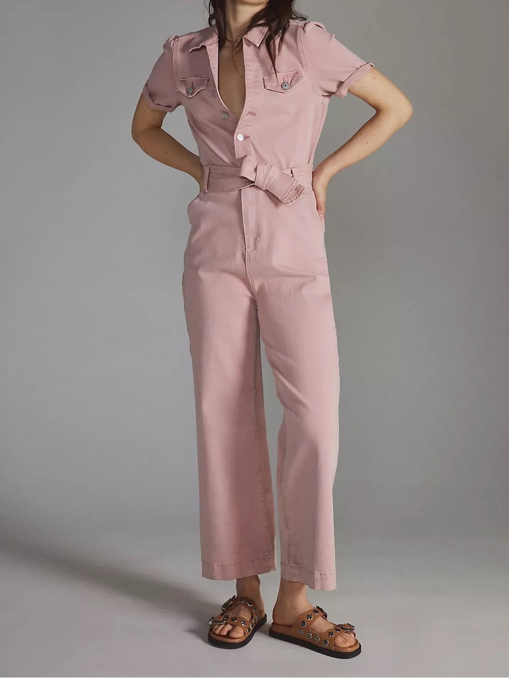 PAIGE Anessa Utility Wide Leg Denim Jumpsuit Pink Vintage Rouge Glow 2